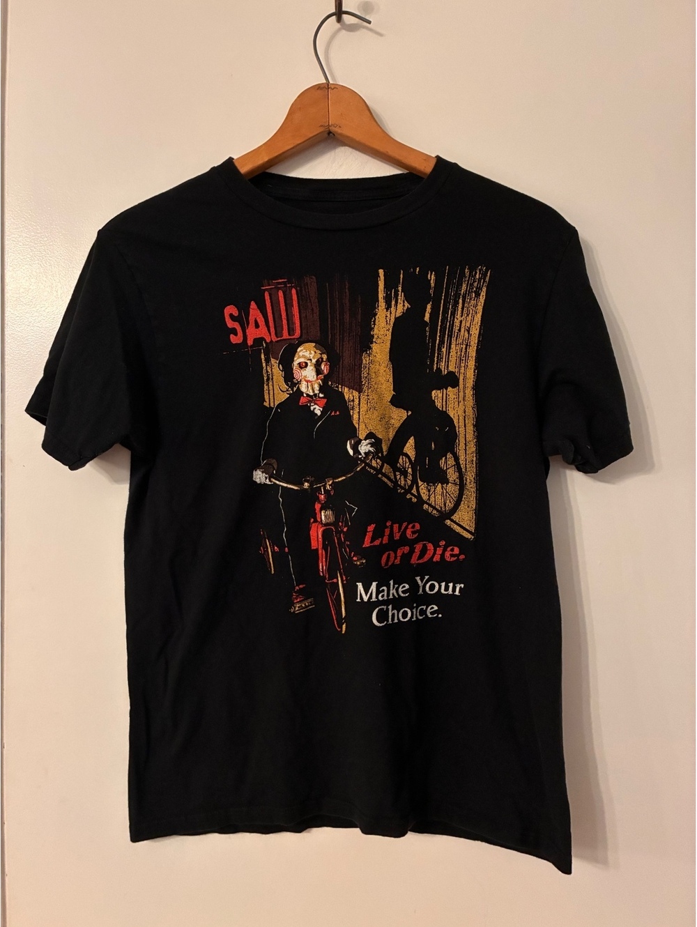 SAW Jigsaw Billy Puppet Live or Die Black Graphic Tee Men’s Medium